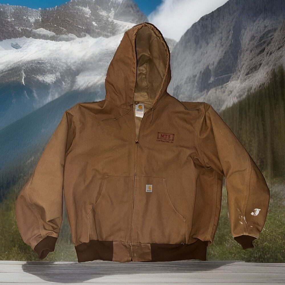 Carhartt Jacket Mens XXL 2XL Brown Hooded Full Zip Canvas Work Farm Coat Chore
